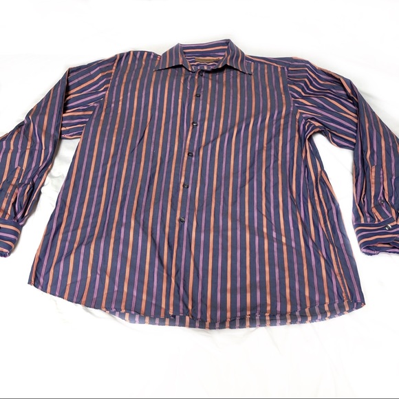 Marks & Spencer Other - Orange Blue Purple Striped Button Front Shirt XL
